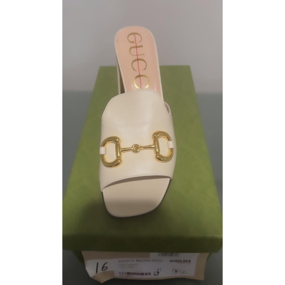 Gucci Nappa Charlotte Heeled Mules in Mystic White Size 41 - Picture 4 of 16